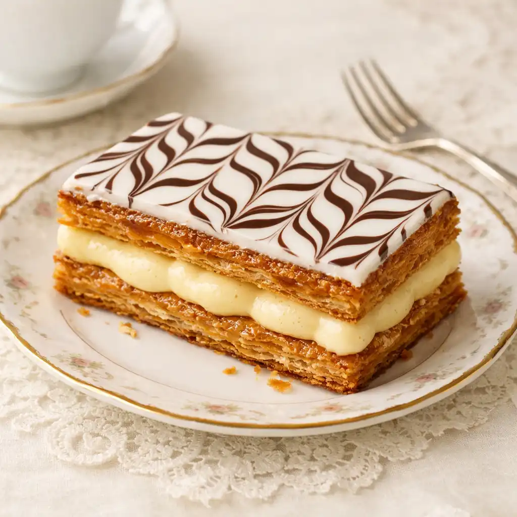 Millefeuille à la vanille Bourbon avec glaçage marbré
