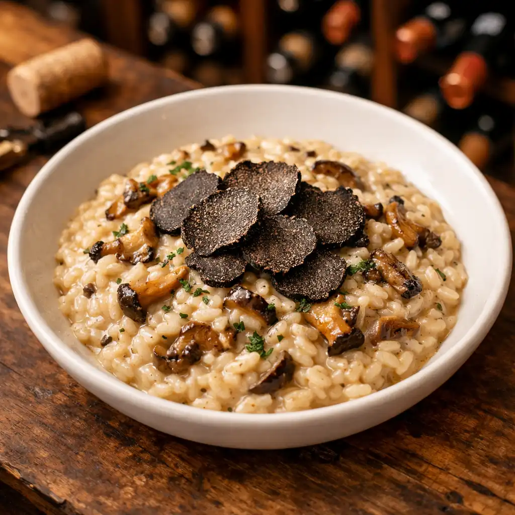 Risotto crémeux aux truffes noires et champignons sauvages