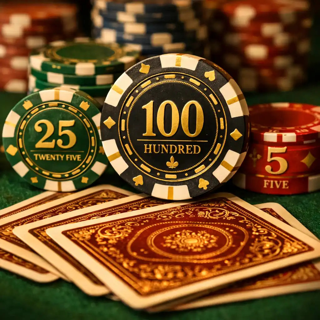 Gros plan sur des jetons de poker en céramique et des cartes à jouer